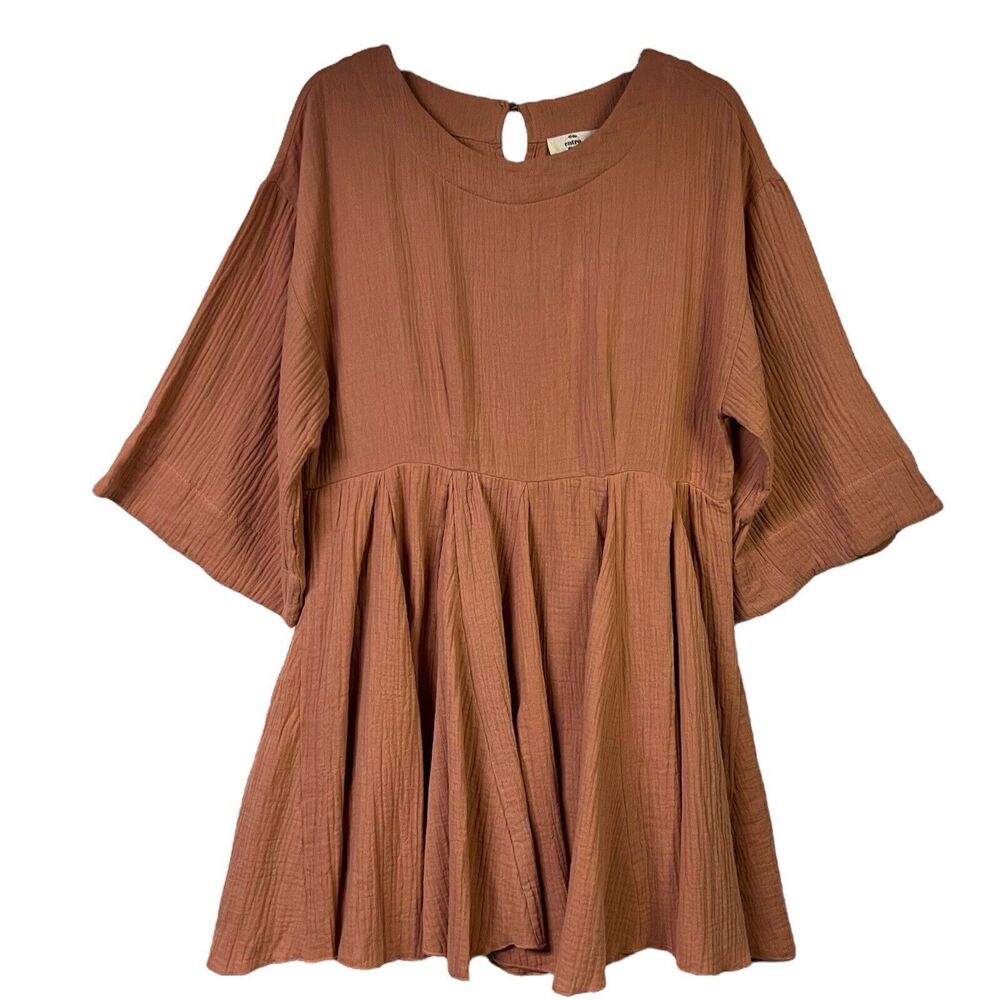 Anthropologie Entro Babydoll Mini Dress BOHO Keyhole Medium NEW Short Sleeves